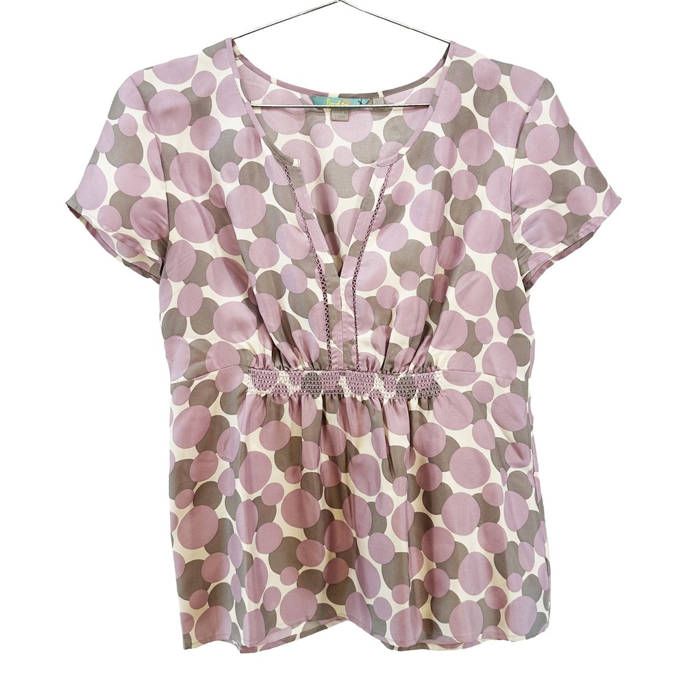BODEN 100% Silk Polkadot Print Blouse • 8 • purple gray cream • chic boho cute